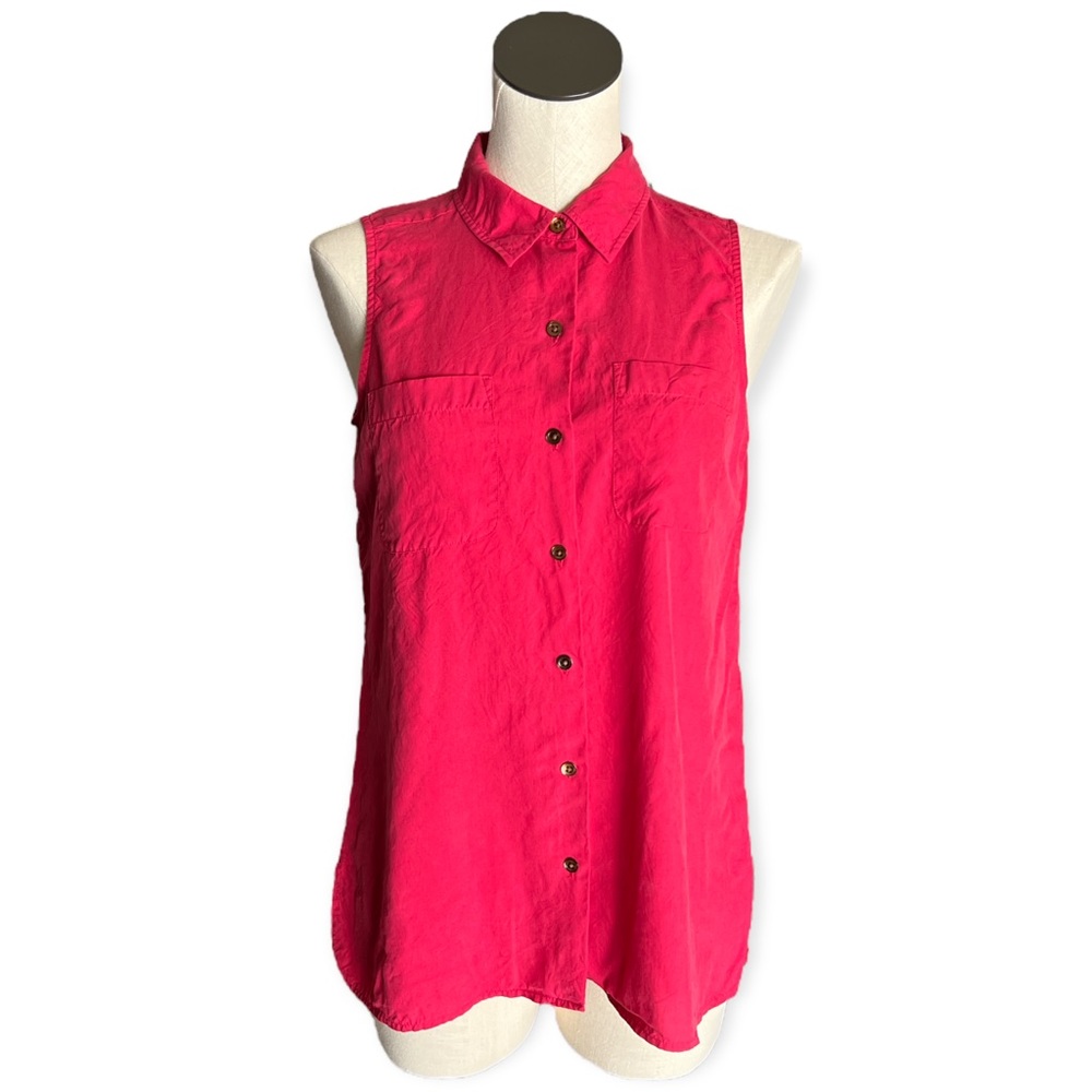 J Jill womens sleeveless button up blouse top shirt red size small with pockets